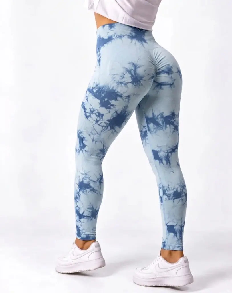 Licra larga push up azul marmolizada