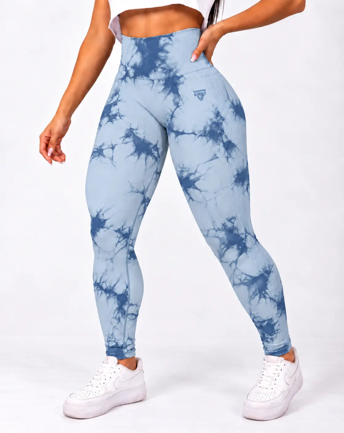 Licra larga push up azul marmolizada